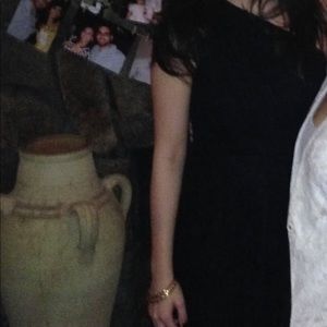 Scalloped trim one shoulder black Shoshanna dress